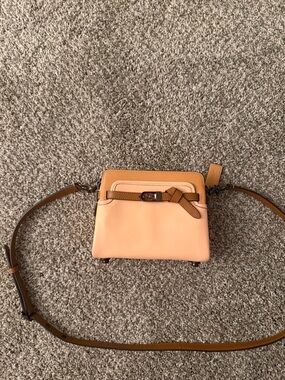 Coach Tate 18 Leather Crossbody Bag in Peach and Brown